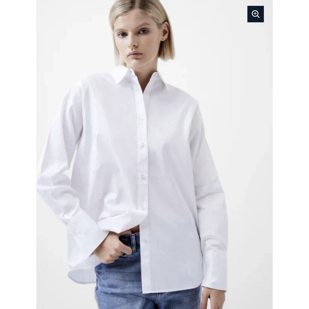 French Connection Alexis White Long Sleeve Button Down 100% Cotton Shirt Size XS